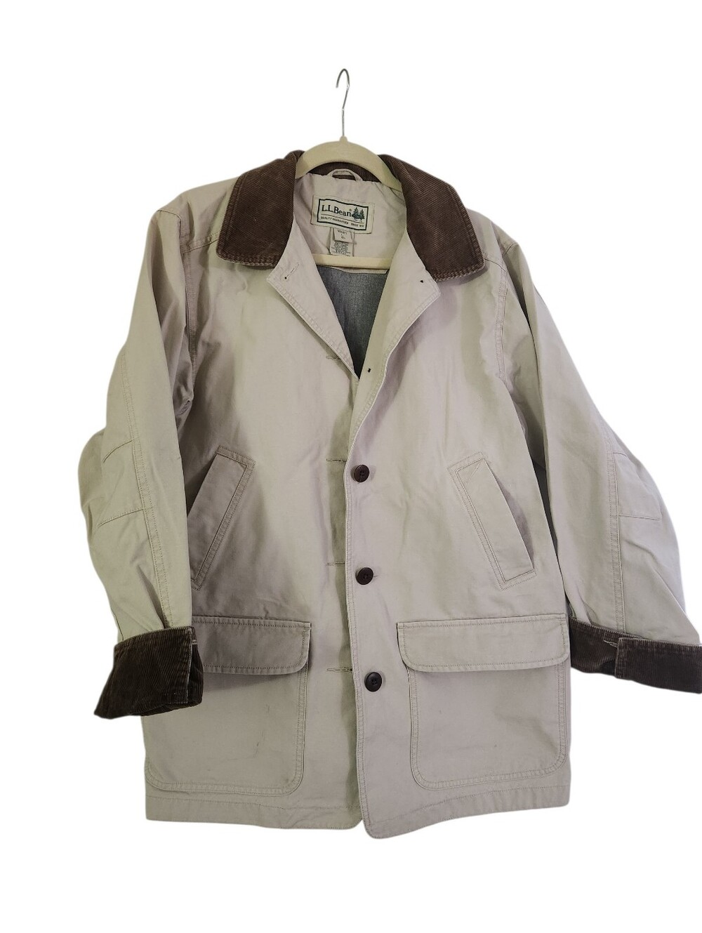 L.L. Bean Vintage 90s Khaki Canvas Corduroy Barn Coat Chore Jacket Womens Large